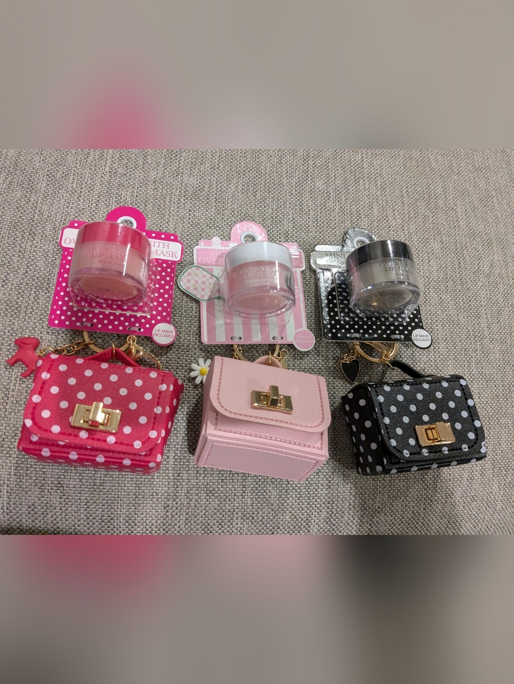 Polka Dot Mini Purse Lip Balm Trio - Pink, Light Pink & Black